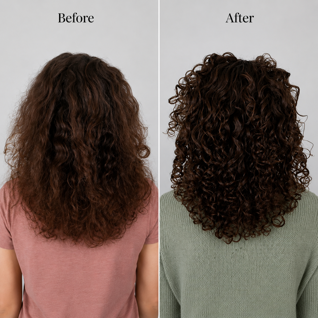 Before and after — hair texture and shine comparison with and without the AG Water Softener